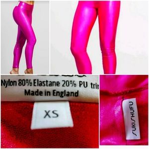 SUKISHUFU Metallic Pink  leather back Leggings